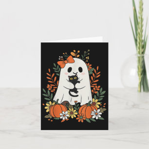 Cartão Fantasma Fofo Vintage Com Gato Preto E Abóboras Ha