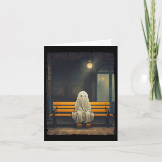 Cartão Fantasma Fofo Vintage Esperando Sentado Na Cadeira
