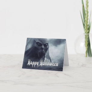Cartão Fantasma preto em uma paisagem infernal - Hallowee