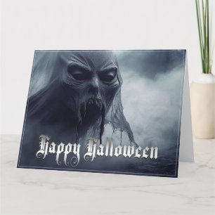 Cartão Fantasma preto em uma paisagem infernal - Hallowee