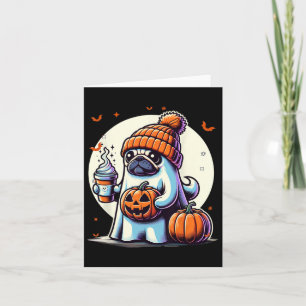 Cartão Fantasma Pug Pumpkin Bebe Beanie Fall Halloween