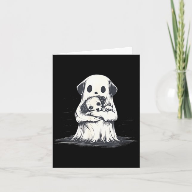 Cartão Fantasma segurando cachorrinho Roupa engraçada de  (Frente)