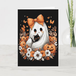 Cartão Fantasma Vintage do Halloween com Abóbora de Gato 