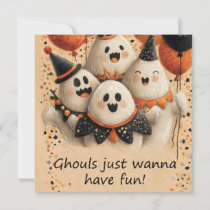 Cartão Fantasmas bonitos do Halloween com texto