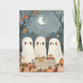 Cartão Fantasmas e Pumpkins lindos Felizes Halloween