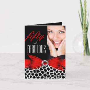 Cartão Fantástico 50 Foto Vermelho Preto Feliz Aniversári