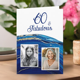 Cartão Fantástico Aniversário de Foto Glitter Azul Mármor
