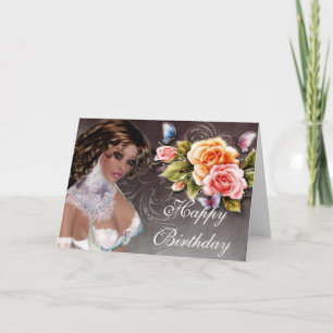 Cartão Fantasy Brunette com Rosa Aniversário 2