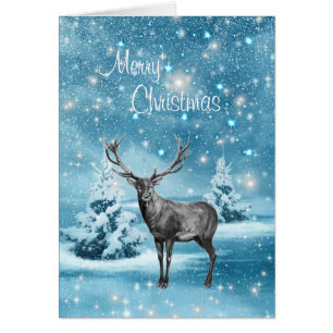 Cartão Fantasy Christmas Winter Sparkle Deer Elk Card