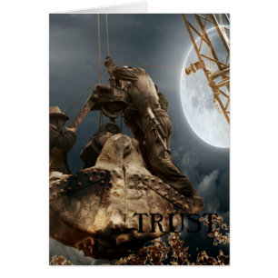 Cartão Fantasy Crane Operator Men in Balde Trust Night