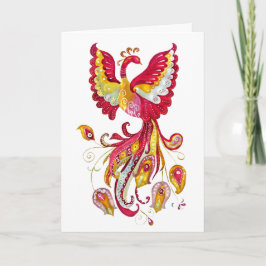 Cartão Fantasy Watercolor Firebird ou Red Phoenix Bird
