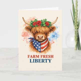 Cartão Farm Fresh Liberty Highland Cow Patriotic USA Art
