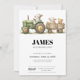Cartão Farm Tractor Birthday Invitation | Barnyard Animal