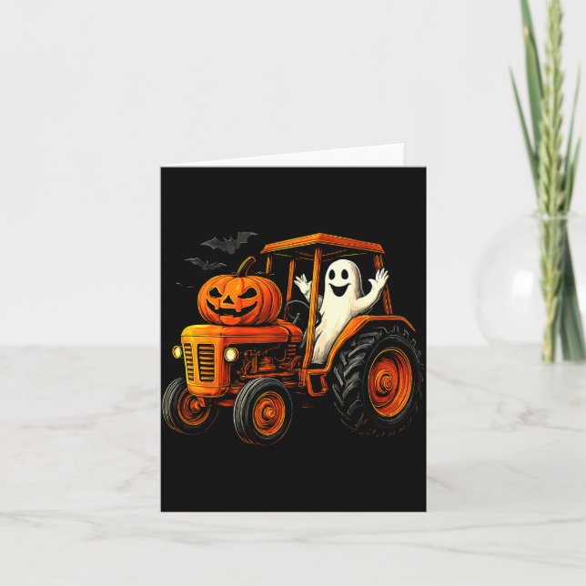 Cartão Farmer Ghost Tractor Pumpkin Soky Season Halloween (Frente)
