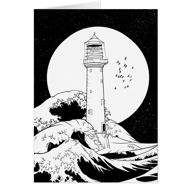 Cartão Farol Bell Rock preto e branco (Frente)