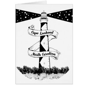 Cartão Farol de Cape Lookout Preto e Branco