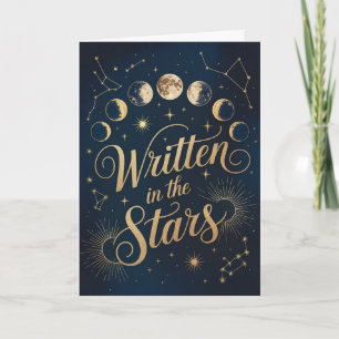 Cartão Fase da Lua Celestial Dourado e Azul Zodiacal de A