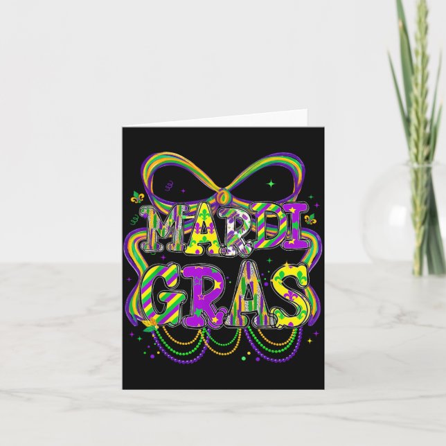 Cartão Fat Tuesday Mardi Gras Coquette Bow Kids Girls Wom (Frente)