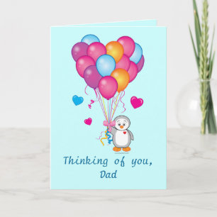 Cartão Father's Day Card: Balloons, Hearts, and Penguin
