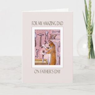 Cartão Father's Day card, Dad, Corgi dog in his workshop