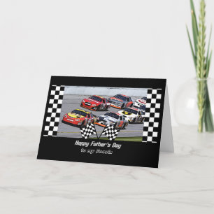 Cartão Father's Day for Cousin, Stock Car Racing, Checks