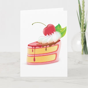 Cartão Fatia de Bolo de Camadas de Morango com Creme