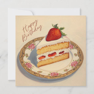 Cartão Fatia de Bolo de Morango de Aniversário Feliz