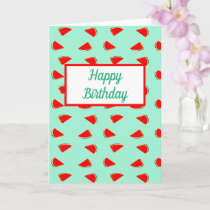 Cartão Fatias de melancia de aniversário padrão verde