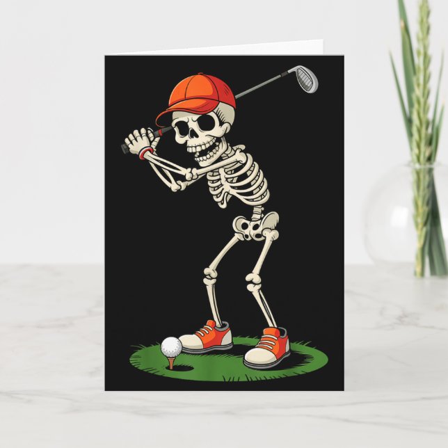 Cartão Fato de Golfe de Esqueleto de Halloween Engraçado  (Frente)