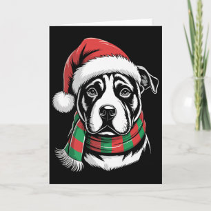 Cartão Fato de Natal para Cão Pitbull com Chapéu e Cachec