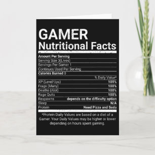 Cartão Fatos de Nutrição do Gamer Video Games Nerd de Com
