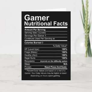 Cartão Fatos Nutricionais de Gamer Legal Jogo de Vídeo Di