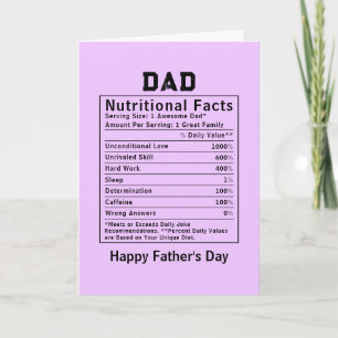 Cartão Fatos Nutricionais do Papai presentes do dia dos p