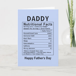 Cartão Fatos Nutricionais do Papai presentes do dia dos p