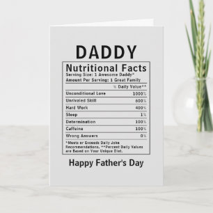 Cartão Fatos Nutricionais do Papai presentes do dia dos p