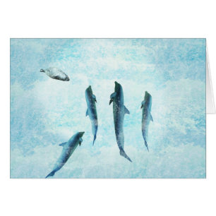 Cartão fauna selvagem, golfinhos dançantes