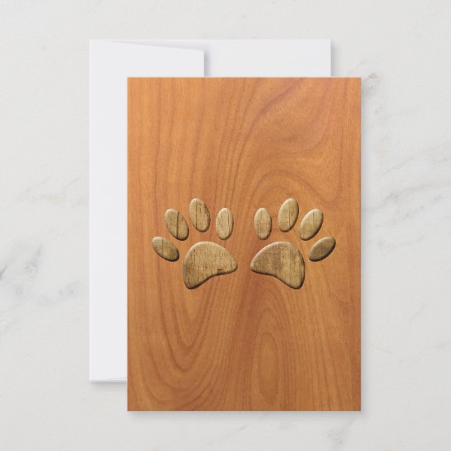 Cartão Faux Carved Wood Dog Paw Prints (Frente)
