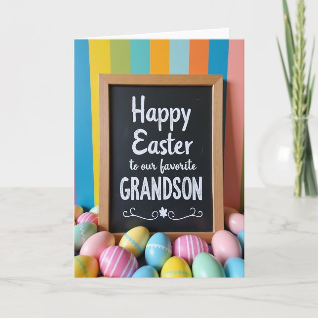 Cartão Faux Chalkboard Grandson Easter Card (Frente)