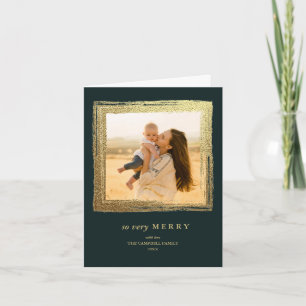Cartão Faux Dourado Frame Holidays Foto de Natal Evergree