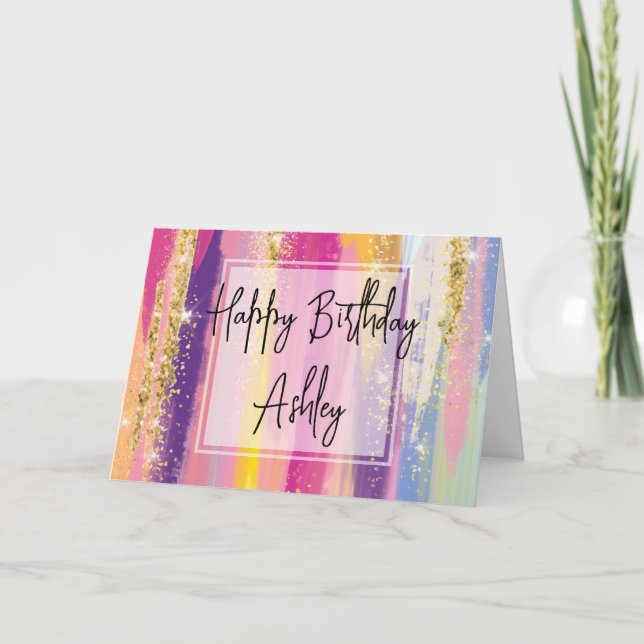 Cartão Faux Glitter Birthday - Arco-Íris Bonito (Frente)