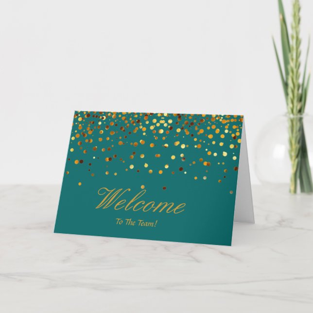 Cartão Faux Gold Foil Confetti Elegante Sparkles Bem-vind (Frente)