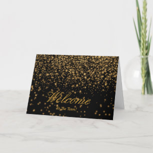 Cartão Faux Gold Foil Confetti Elegante Sparkles Bem-vind