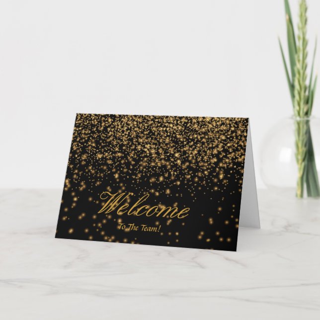 Cartão Faux Gold Foil Confetti Elegante Sparkles Bem-vind (Frente)
