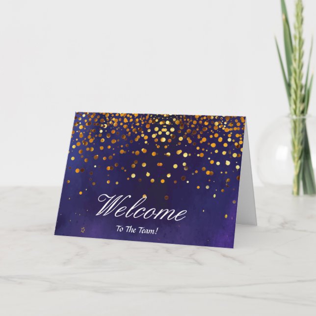 Cartão Faux Gold Foil Confetti Elegante Sparkles Boas-vin (Frente)