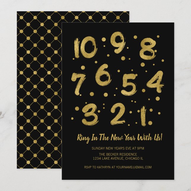 Cartão Faux Gold Foil Countdown de Ano Novo (Frente/Verso)