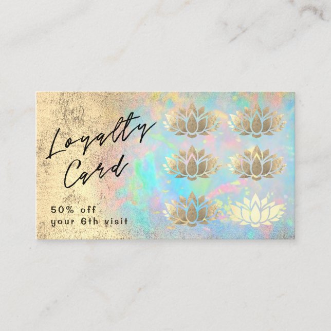 cartão faux gold foil lotus em textura opal (Frente)