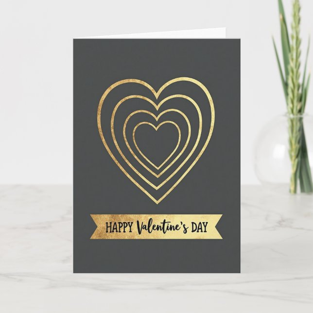 Cartão Faux Gold Hearts Valentines Day Card (Frente)