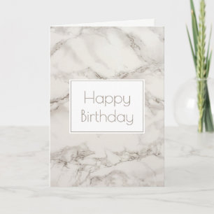 Cartão Faux Marble Alabaster em Taupe Feliz Aniversário