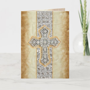 Cartão Faux Marble & Rhinestone Cross Blank Greeting Card