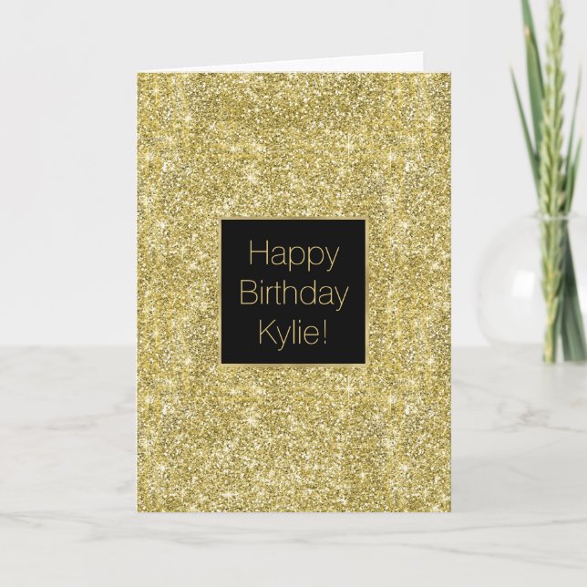 Cartão Faux Sparkle Dourado Glitter Birthday (Frente)